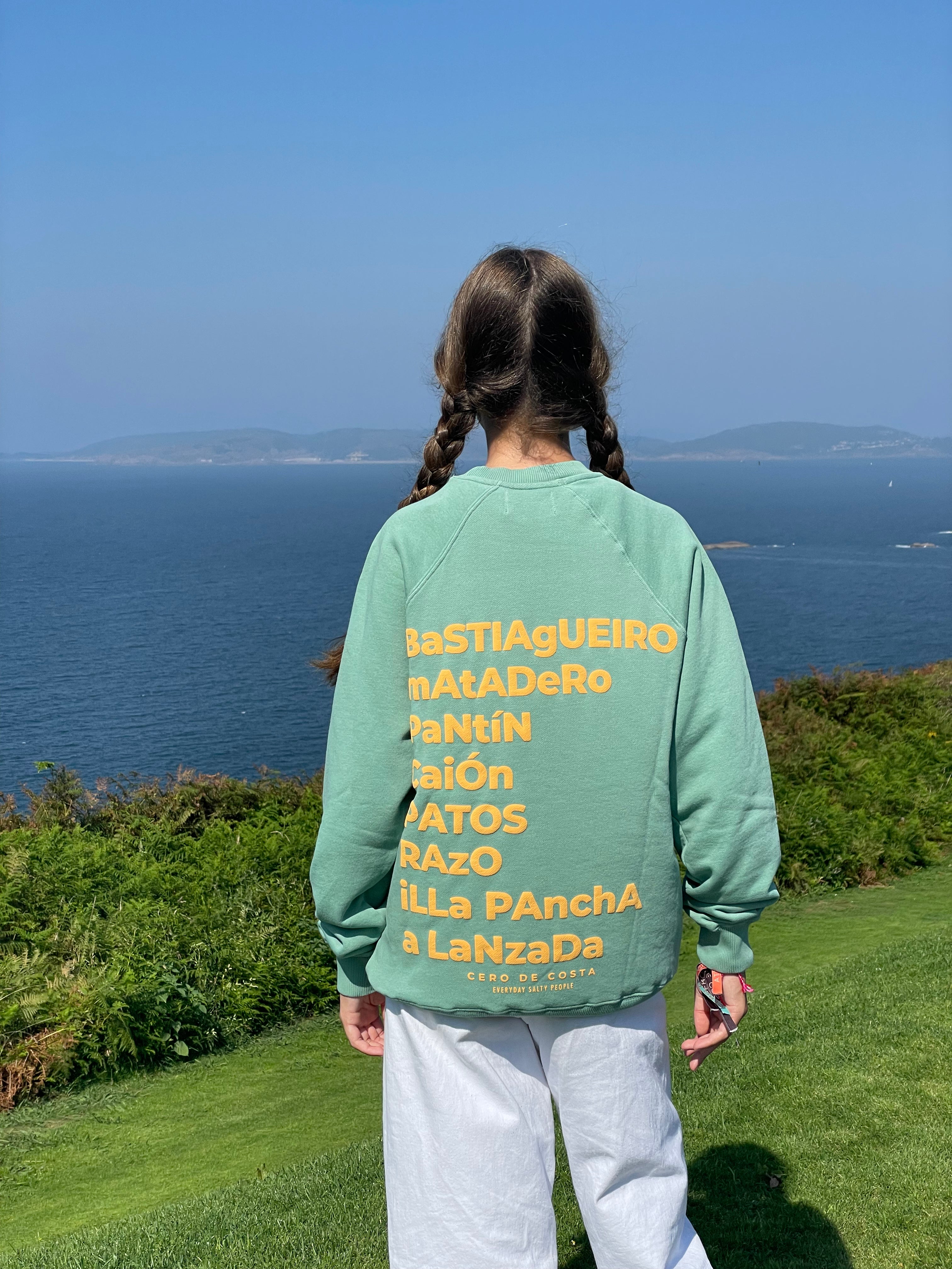 SUDADERA VERDE AGUA/NARANJA "CERO DE COSTA" PLAYAS SURF